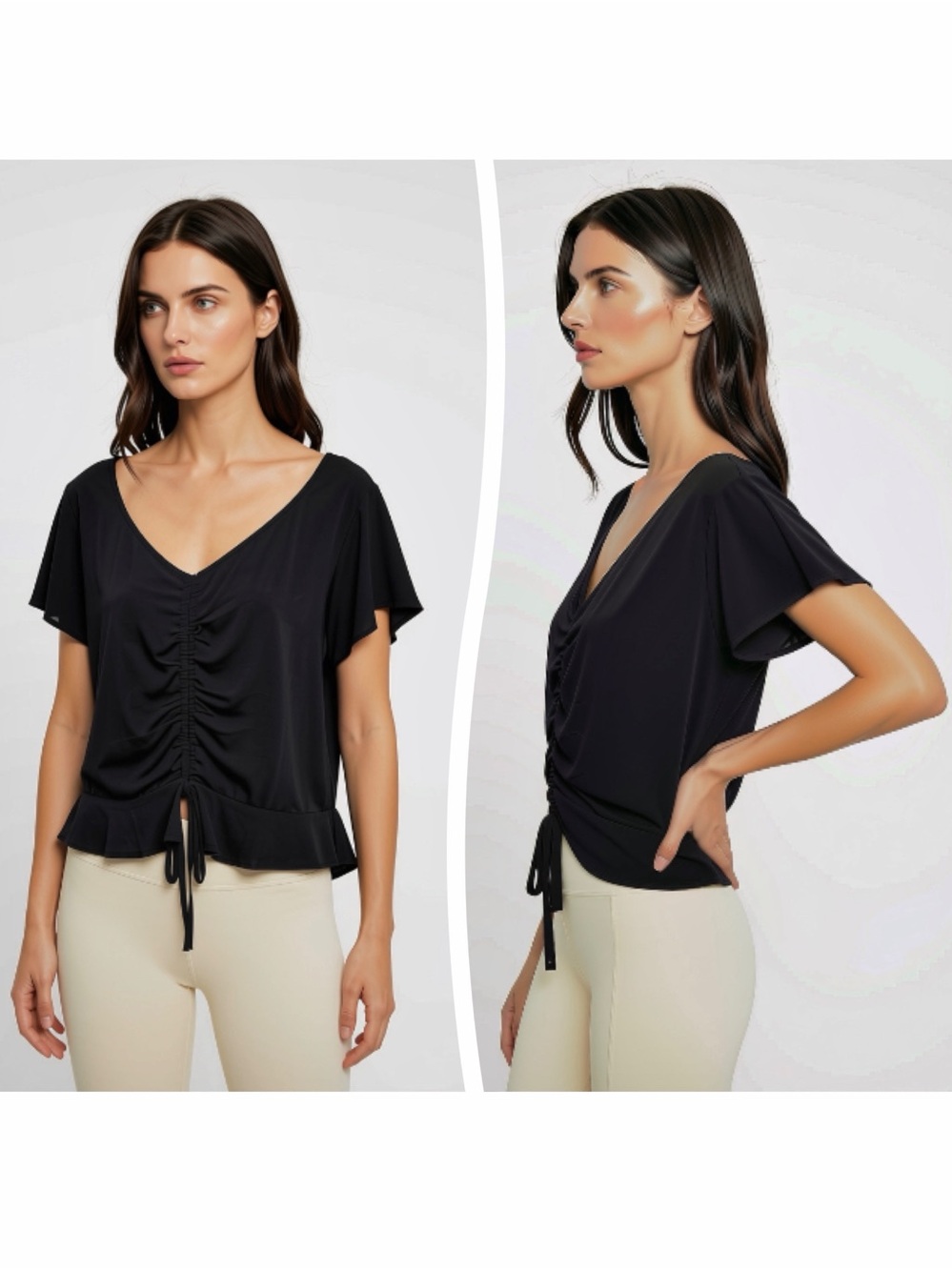WE MY PEOPLE Ruched Bodice Flutter Sleeve Top